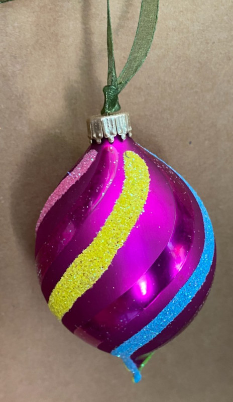 Krebs Bright Purple Glitter Twist Teardrop Christmas Ornament 3.5"