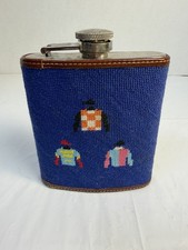 Needlepoint Horse Racing Flask 6oz Stainless Jockey Silks 