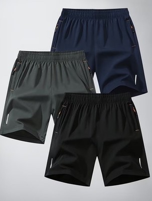 3er-Pack Herren Sportshorts atmungsaktiv, leicht & mit Reißverschlusstaschen,XL