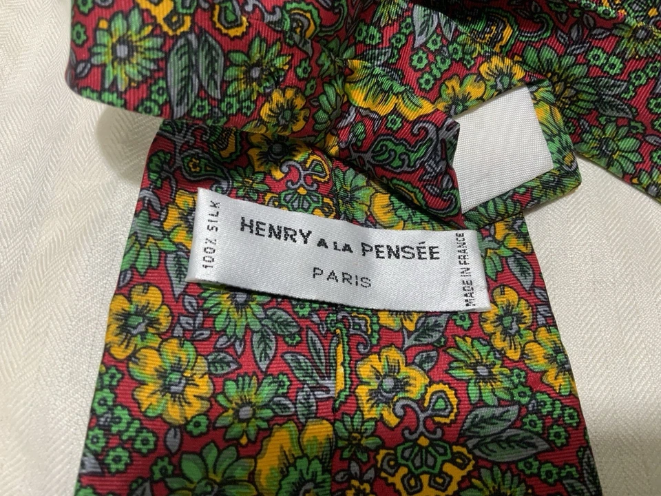 Henry A La Pensée Colourful Flower Silk Print Men Vintage Necktie PEC - Image 3 of 4