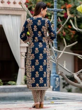 Gosriki Women'S Rayon Blend Straight Printed Kurta With Pant & Dupatta (Alaya...