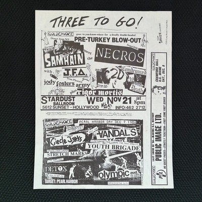 SAMHAIN / CIRCLE JERKS / PIL / THREE TO GO! / OG Punk Flyer 1984