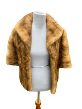 Luxurious Mid-Length Brown Mink Fur Shawl Wrap With Collar OSFA