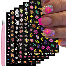 Nail Art Stickers Decals 5D Embossed Flower Colorful-06