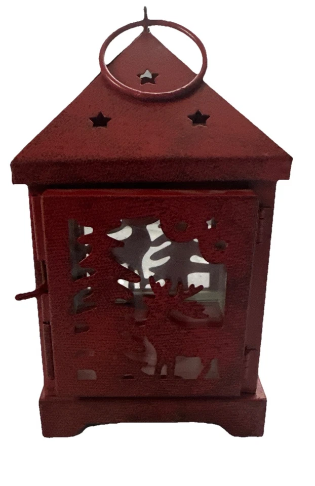 Linterna de ciervo y pino de metal y vidrio 6”x4” colgante o independiente Foto 2 de 4