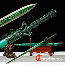 All Green Chinese Kung Fu Sharp Sword Manganese Steel Doube Edge Hexahedron Jian