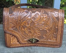 Vintage 50s 60s Barn Find Mexican Tooled Leather Handbag - Floral Western Purse
