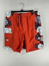 Old Navy Men  s Swim Trunks Board Shorts Red Floral Print Size M Drawstring