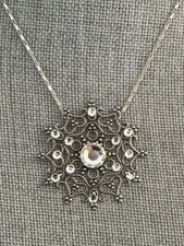 Sterling Silver Snowflake Pendant Necklace - 16  Chocker Rhinestone 925