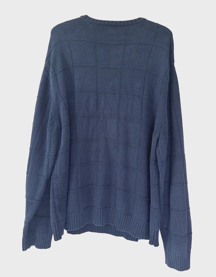 Vintage Mens XL Navy Blue Window Pane Knit Sweater Grandpa Preppy Fisherman Prep - Image 2 of 4