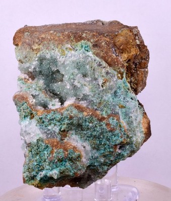 6.3cms DRUZY CHRYSOCOLLA QUARTZ CRYSTAL PERU COPPER LILY MINE DB234