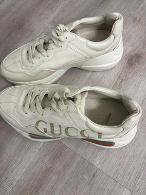 Gucci Rhyton Ivory Leather Low Top Athletic Sneakers Men's Designer Logo