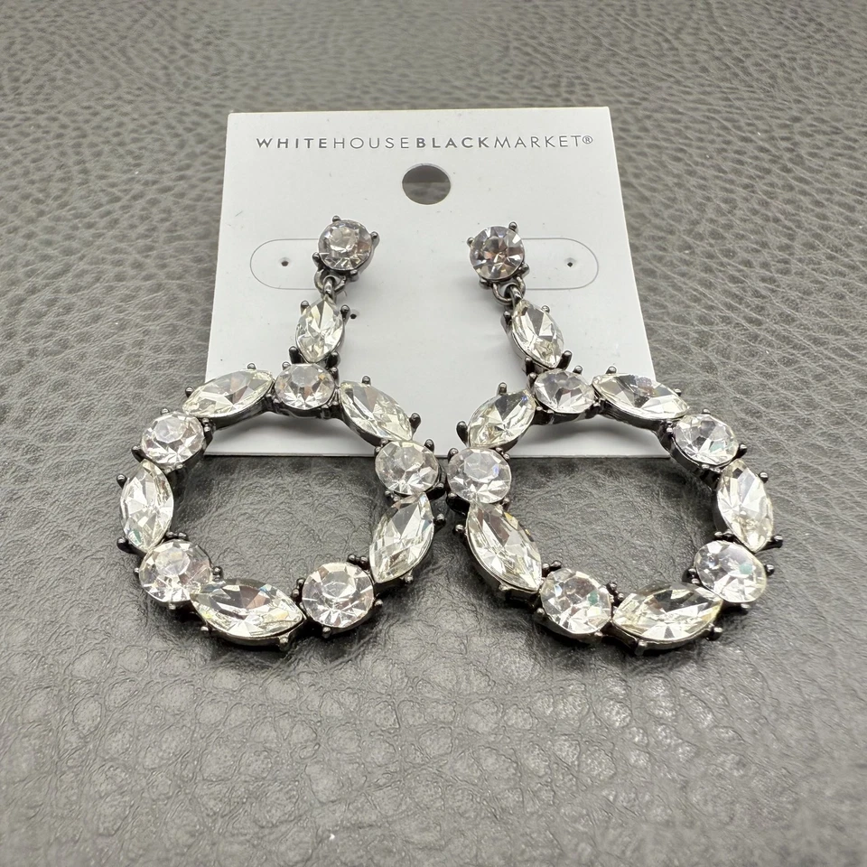 Pendientes de aro de cristal del mercado negro de la Casa Blanca grandes llamativos tono plata 2" Foto 4 de 4