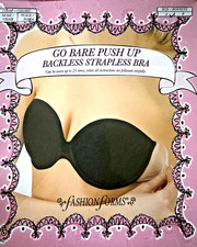Fashion Forms Go Bare Backless Strapless Push-Up Bra Black A Cup Bra 25x Use NEW