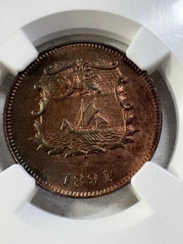 1891-H British North Borneo 1/2 Cent Graded MS 63 RB by NGC