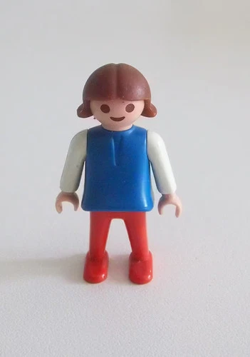 Playmobil (3205) child vintage - girl sweater blue &amp; white red pants