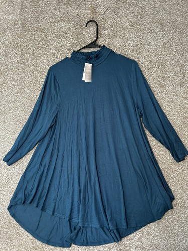 Lane Bryant Our Swing Collection blauer Kittelausschnitt Tunika 3/4-Ärmel Oberteil Gr. 10/12