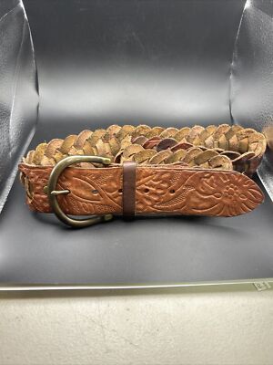 Fossil Hand Tooled Floral Brown Leather Belt Size Small Women main image 4