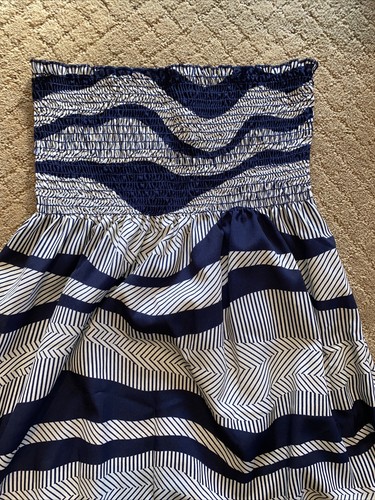 Aqua Blue and Tan Maxi Strapless Sun Dress Size Large - Picture 3 of 4