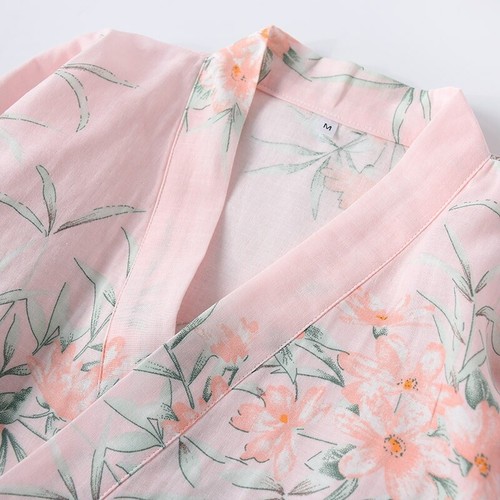 Lady Cotton Floral Printed Kimono Yukata Pajamas Japanese Bathrobe Nightwear - Picture 9 of 15
