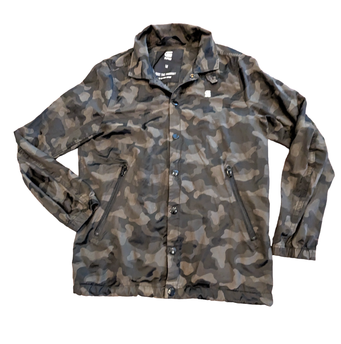 G-STAR RAW Hedrove Coach Gray Camo Jacket Snap Front Men's Size Medium