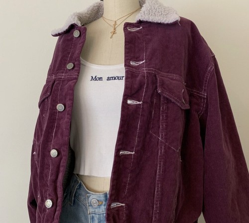 Brandy Melville Purple button up Kaylee fur corduroy jacket NWOT sz S - Picture 3 of 3