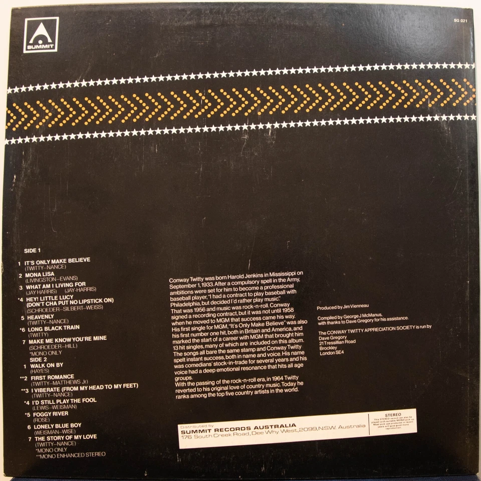 CONWAY TWITTY - LOOKING BACK - Vinyl LP - Summit - 1975 -VG FREE POSTAGE  (1596) - Image 4 of 4