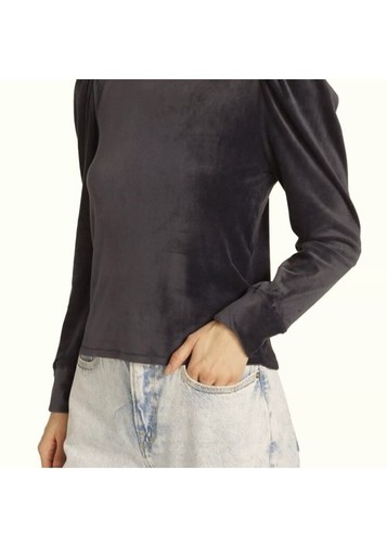 Splendid Ingrid Velour Top Women’s Size Medium Black Puff Shoulder Stretch - Picture 5 of 19