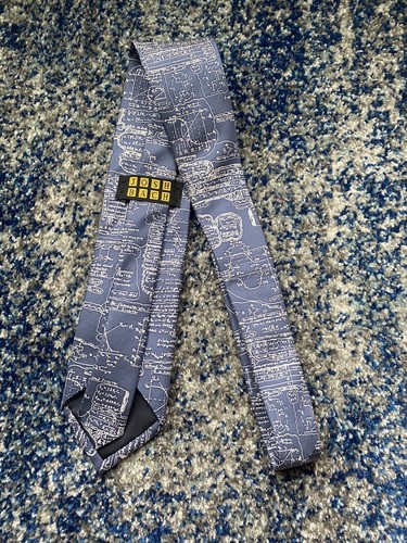 Corbata de seda Josh Bach azul blanco fórmulas acabada a mano Nueva York EE. UU. - Imagen 3 de 4