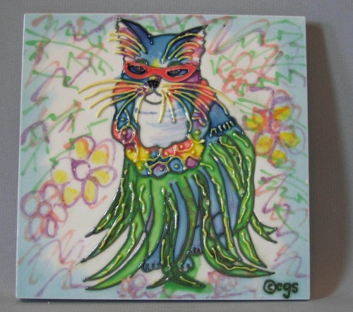 Azulejos artísticos de cerámica buceo gato o faro 4 x 4" montaña rusa trivet pared artesanal - Imagen 4 de 32