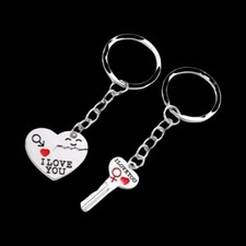 2 Pcs I Love You, Heart and Key Figures Silver Color Keychain Set For Couples