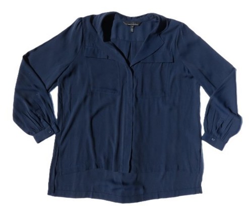 WHITE HOUSE BLACK MARKET M Navy Blue Soft Crepe Blouse Shirt Top Long Sleeves - Picture 3 of 7