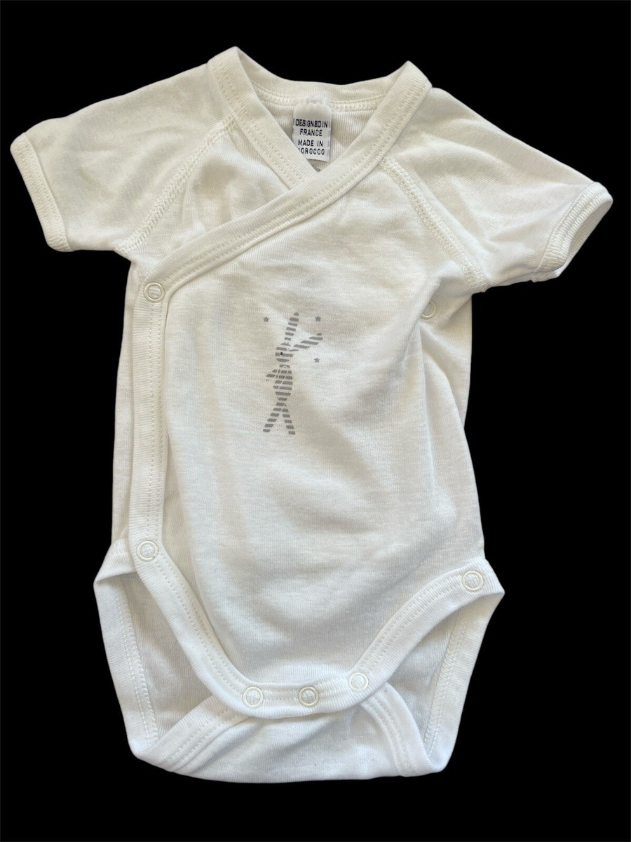 Petit Bateau EUC White/Grey Bunny Organic Cotton SS Kimono