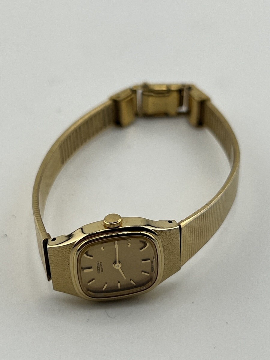 Seiko Watch Women Gold Tone Square Dial 16mm 2C20-5770 New Battery