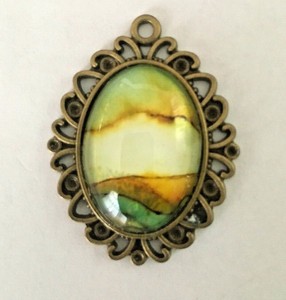 Green-amp-Gold-Landscape-Pendant-1-5-034-Hand-Painted-Wearable-Art-F-5