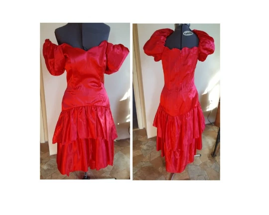 Western Salón Niña Disfraz Completo Victoriano Rojo Vestido Corsé Abanico Sombrero De Colección Años 80 Foto 3 de 4