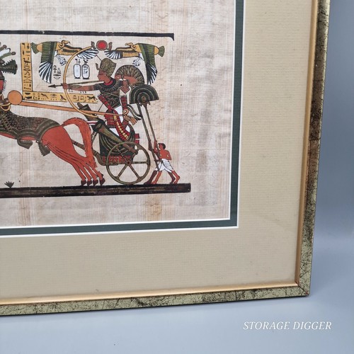 VTG Egyptian Art Painting Pharaon King Tut, Papyrus Paper, Framed 14.5" x 11.5" - Picture 8 of 13