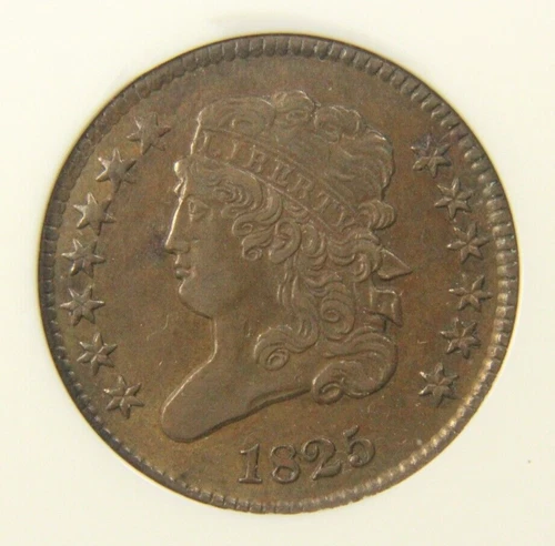 1825 Classic Head Half Cent, NGC AU-58, CAC, C-2