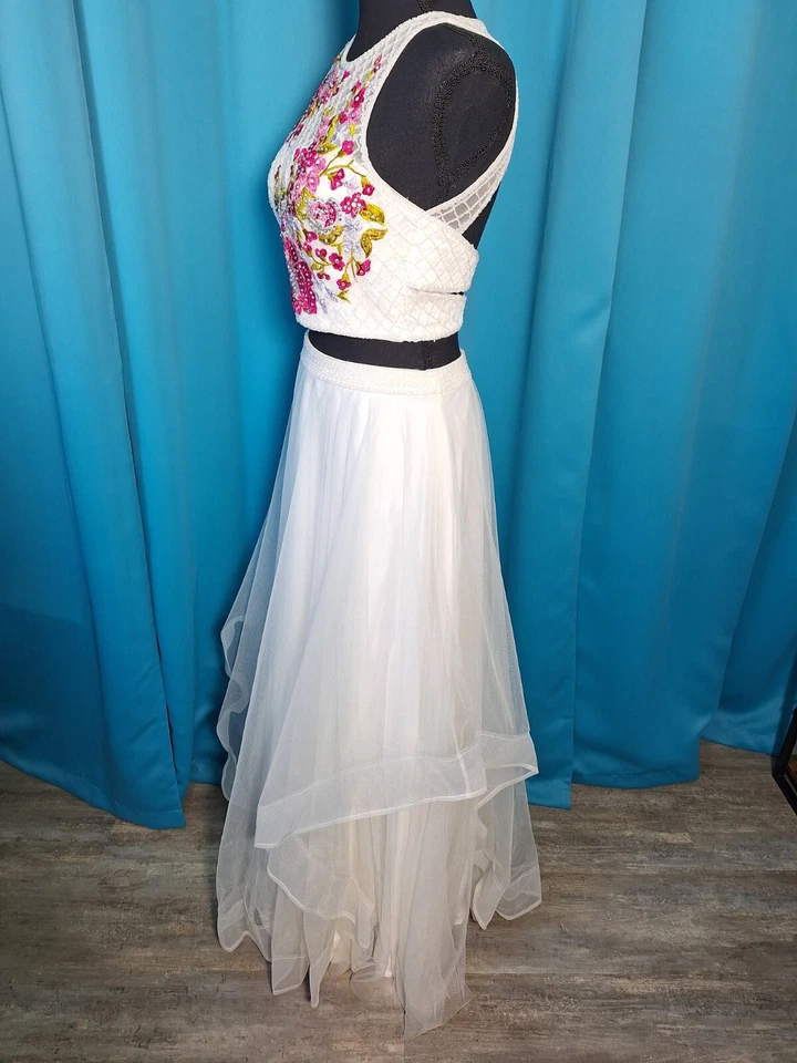 Vestido formal de encaje de graduación flor/blanco 4 Foto 4 de 4