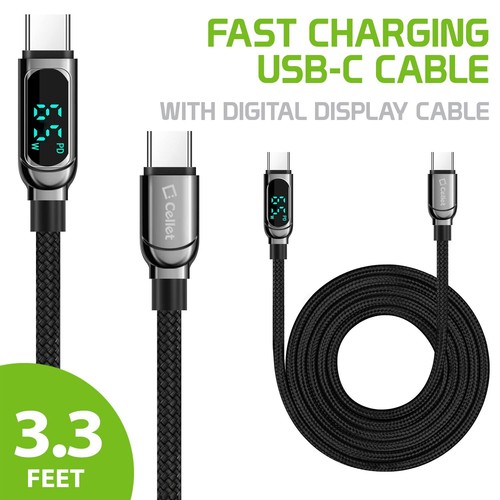 60W / 480Mbps Charging USB-C Cable, 3.3 ft. USB-C to USB-C with Digital Display - Picture 1 of 9