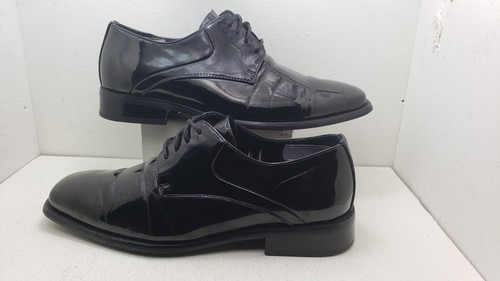 Stafford Shoes Mens 10.5M Lace Up Plain Toe Oxford 553-9571 Black Patent Leather - Picture 3 of 11