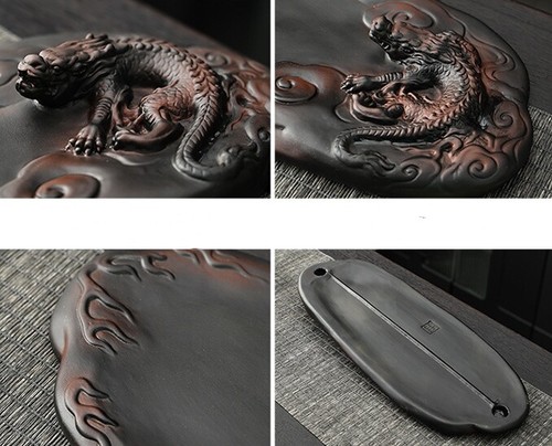 Chinese Ceramic Tea Tray Hand Carved Purple Pottery Serving Tray For Tea Set New - Picture 17 of 25