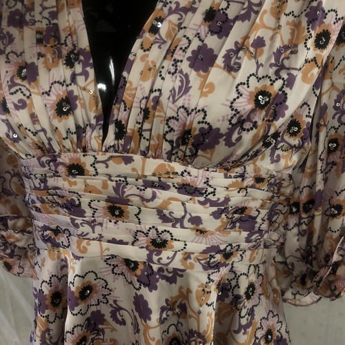 Alexis Womens Floral PLEATED Embellished Shirt Top Blouse LG LARGE RARE NWT - Picture 7 of 10