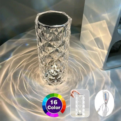 16/3 Colors Crystal Table Lamp Touch Remote Diamond Rose Lamp Room Decor Atmosph