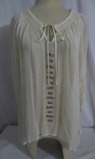 Guess Ivory Hi-Low Boho tunic top Embroidered Metal accents Sz M NWOT