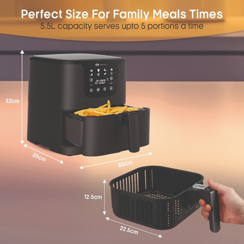 PureMate 5.5L Digital Air Fryer, Low Fat Oil Free - Timer & 7 Preset Modes 1700W - Picture 2 of 9