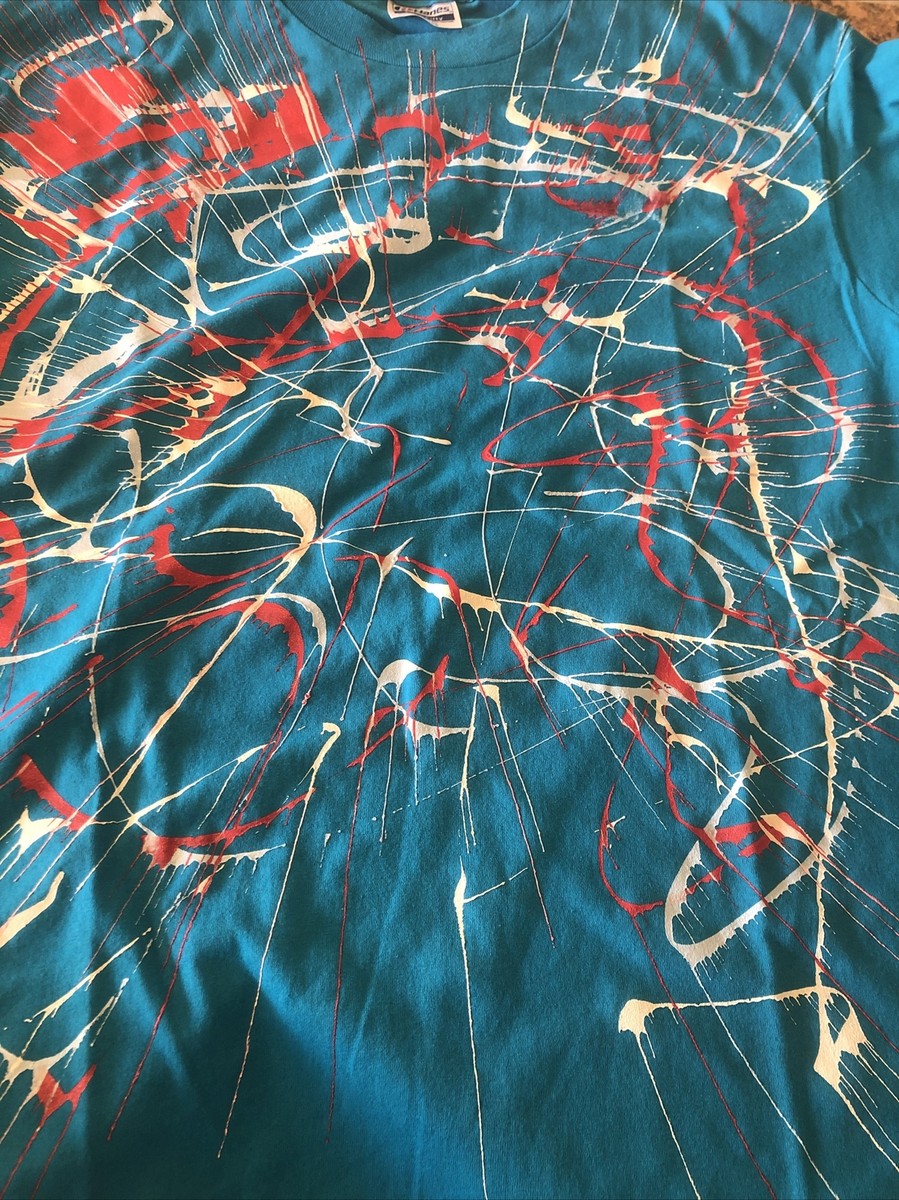90s Z グラデーションサークルTシャツ Hanesボディ Vintage 1990s Hanes Blue Red & White Paint Splattered Tshirt Large