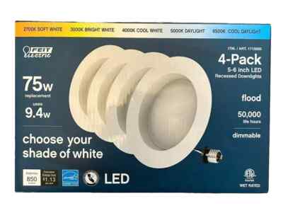 8 Pack Feit Electric 5-6 inch Led Recessed Dimmable Downlights Multiple Shades