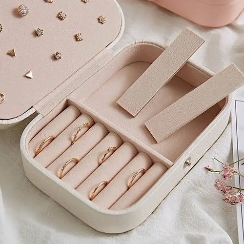 Storage and gift box velvet small travel portable leather jewelry packaging box - Picture 2 of 13