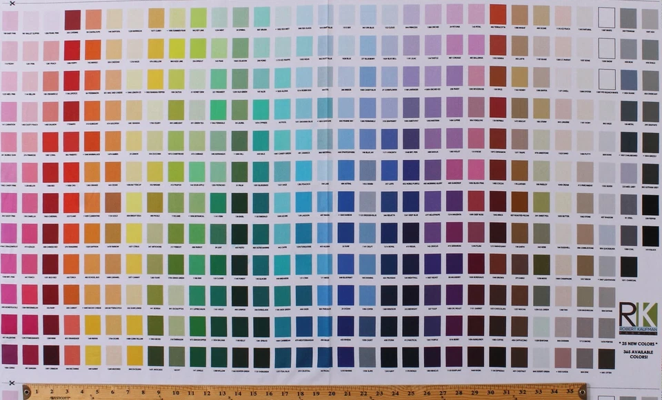 24.5" X 44" Panel Color Swatches Chart Rainbow Kona Cotton Fabric Panel D467.58